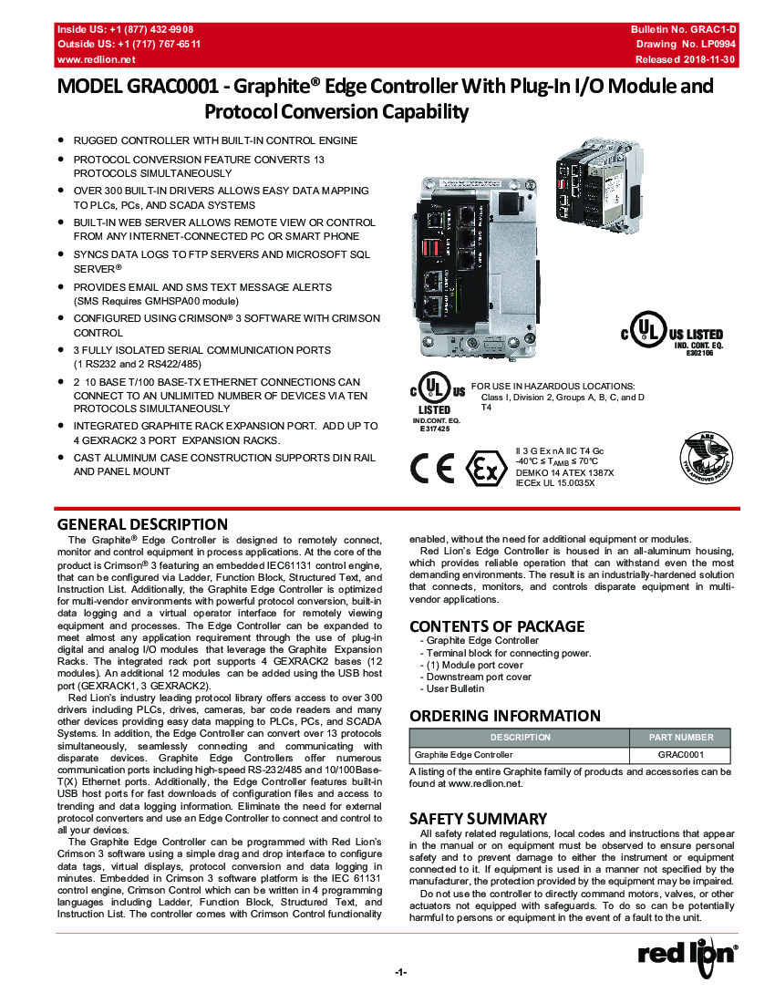 First Page Image of GRAC0001 Graphite Edge Controller Product Manual_3.pdf